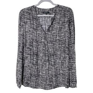 Lafeyette 148 New York Keene Black White Print Silk Popover Blouse Top Size 6